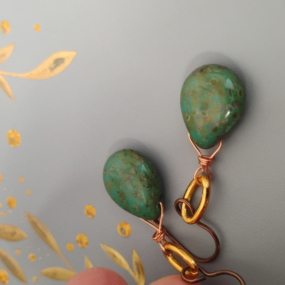 Elegant Green Turquoise Color Teardrop Earrings - Picture 7 of 8